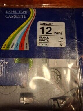 10 Pack Label Tape Cassette 12mm Black on White - Laminated